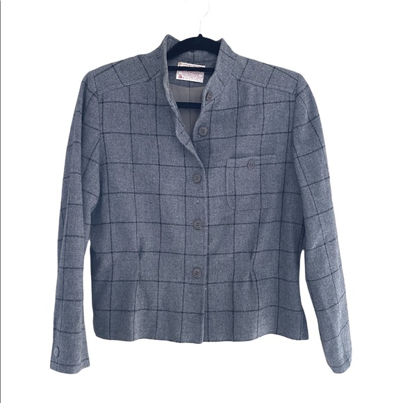 Vintage Pendleton Petite Wool Grey Black Plaid Button Down Jacket Size 12 - Picture 1 of 13